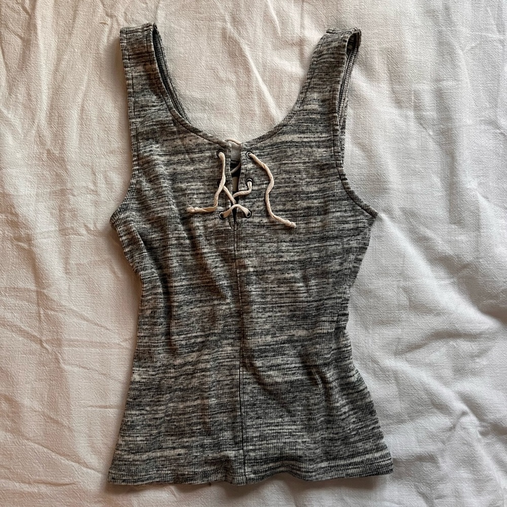 Vintage Holister small cotton lace tie tank top, grey/white
